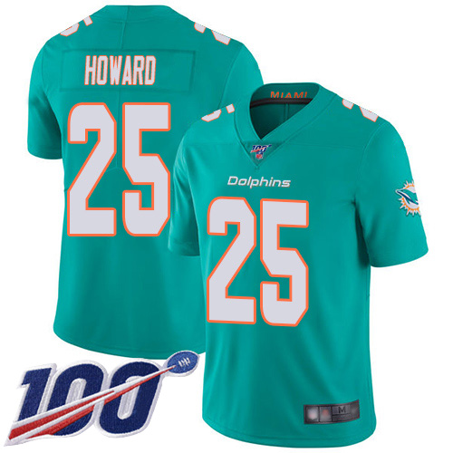 Nike Miami Dolphins #25 Xavien Howard Aqua Green Team Color Men Stitched NFL 100th Season Vapor Limited Jersey